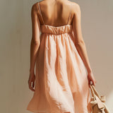 Pink Mini Dress with 3D Flowers and Thin Straps — view 3