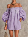 Pink Mini Dress in A-Line with Cut-Out Shoulders and Lantern Sleeves — view 6