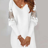 Midi Dress in Patterned Lace with V-Neck — view 2