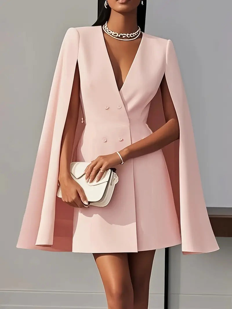 Blazer-Style Dress with Cape Effect and Buttons, for the Office — view 4