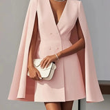 Blazer-Style Dress with Cape Effect and Buttons, for the Office — view 4