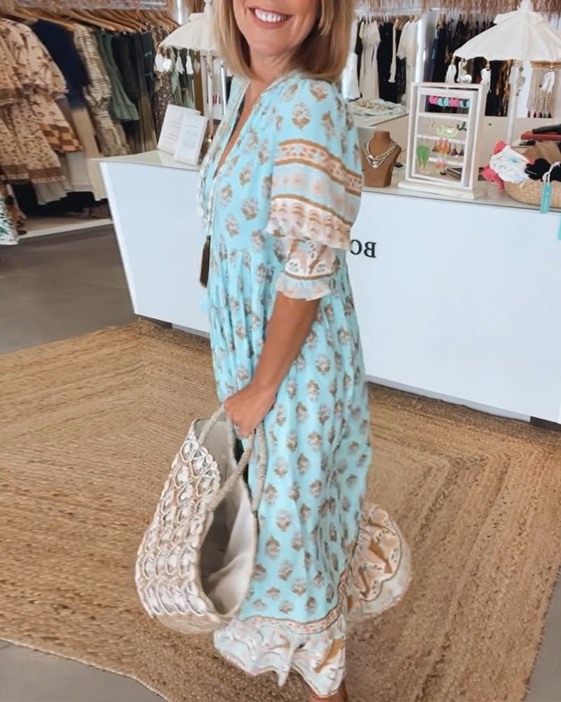 MANA | Midi Dress with Floral Print and V-Neck — view 6