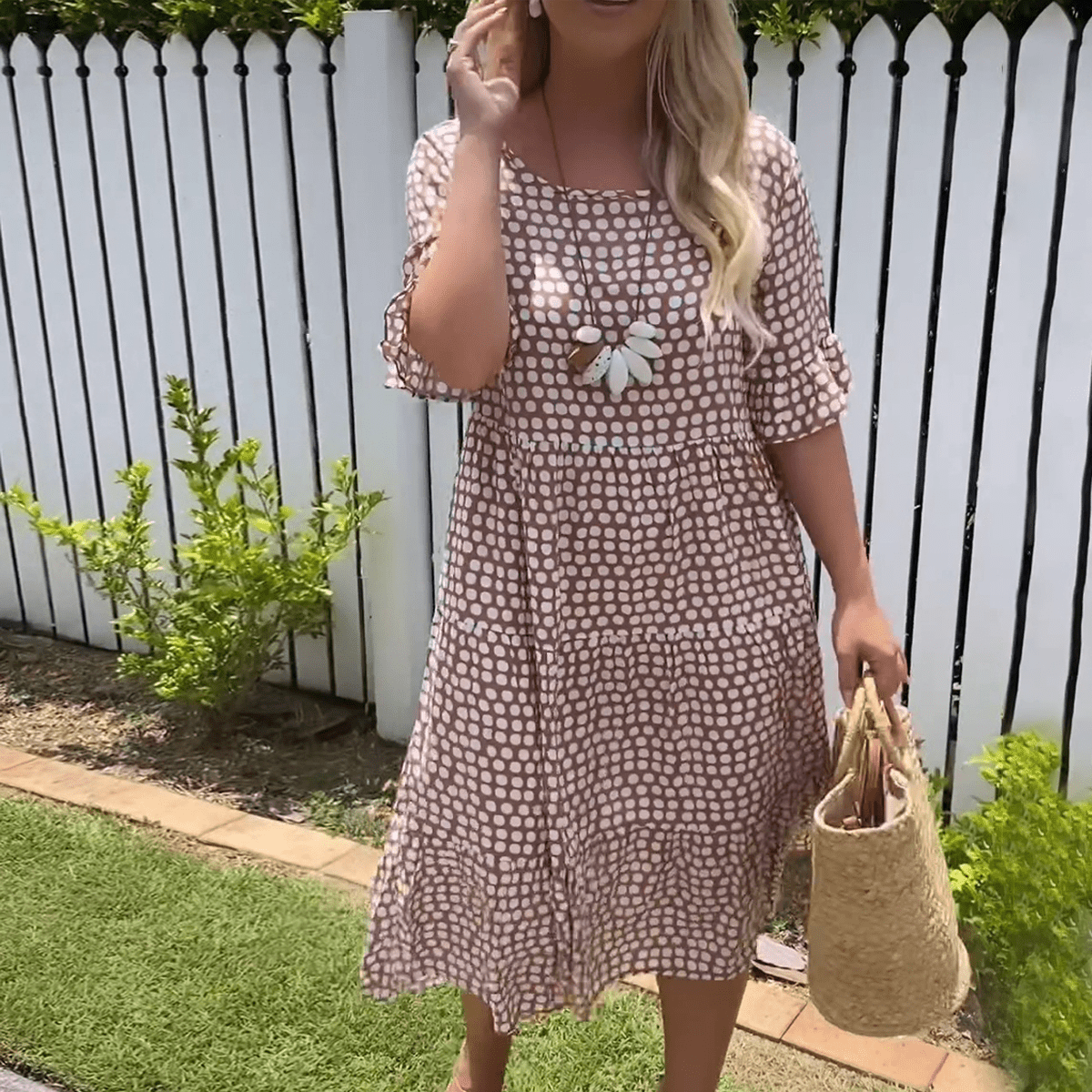Zora | Midi Dress with Short Sleeves in Sand — view 7