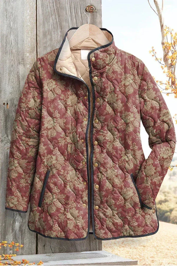Berit™ | Quilted Jacket with Blossoms in Rust Red