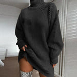 Knit Dress with High Collar and Raglan Sleeves