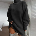 Knit Dress with High Collar and Raglan Sleeves