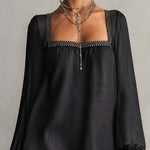 Mini Black Dress with Square Neck and Rhinestones — view 3