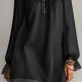 Mini Black Dress with Square Neck and Rhinestones — view 4