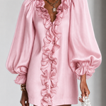 Mini Dress with Puff Sleeves and Vertical Ruffle — view 8