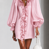 Mini Dress with Puff Sleeves and Vertical Ruffle — view 3