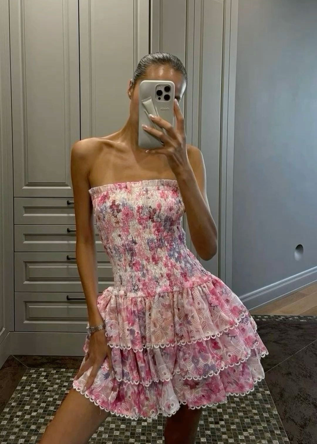 Cecilia - Strapless Floral Dress
