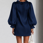 Mini Dress with Puff Sleeves and Vertical Ruffle — view 7