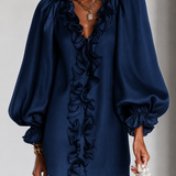 Mini Dress with Puff Sleeves and Vertical Ruffle — view 6