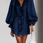 Mini Dress with Puff Sleeves and Vertical Ruffle — view 2