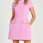 Mini Dress with Pearl-Decorated Sleeves