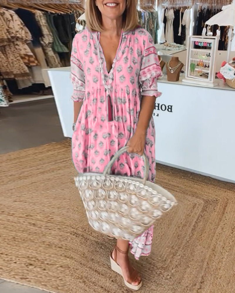 MANA | Midi Dress with Floral Print and V-Neck — view 3