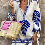 Relaxed Mini Dress with Print and Long Sleeves — view 2