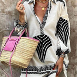 Relaxed Mini Dress with Print and Long Sleeves — view 3