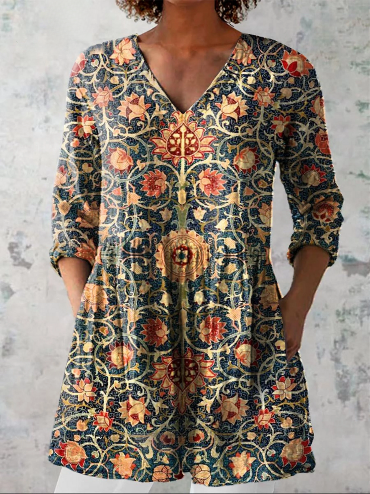 Liora | Long Blouse with Expressive Print — view 2