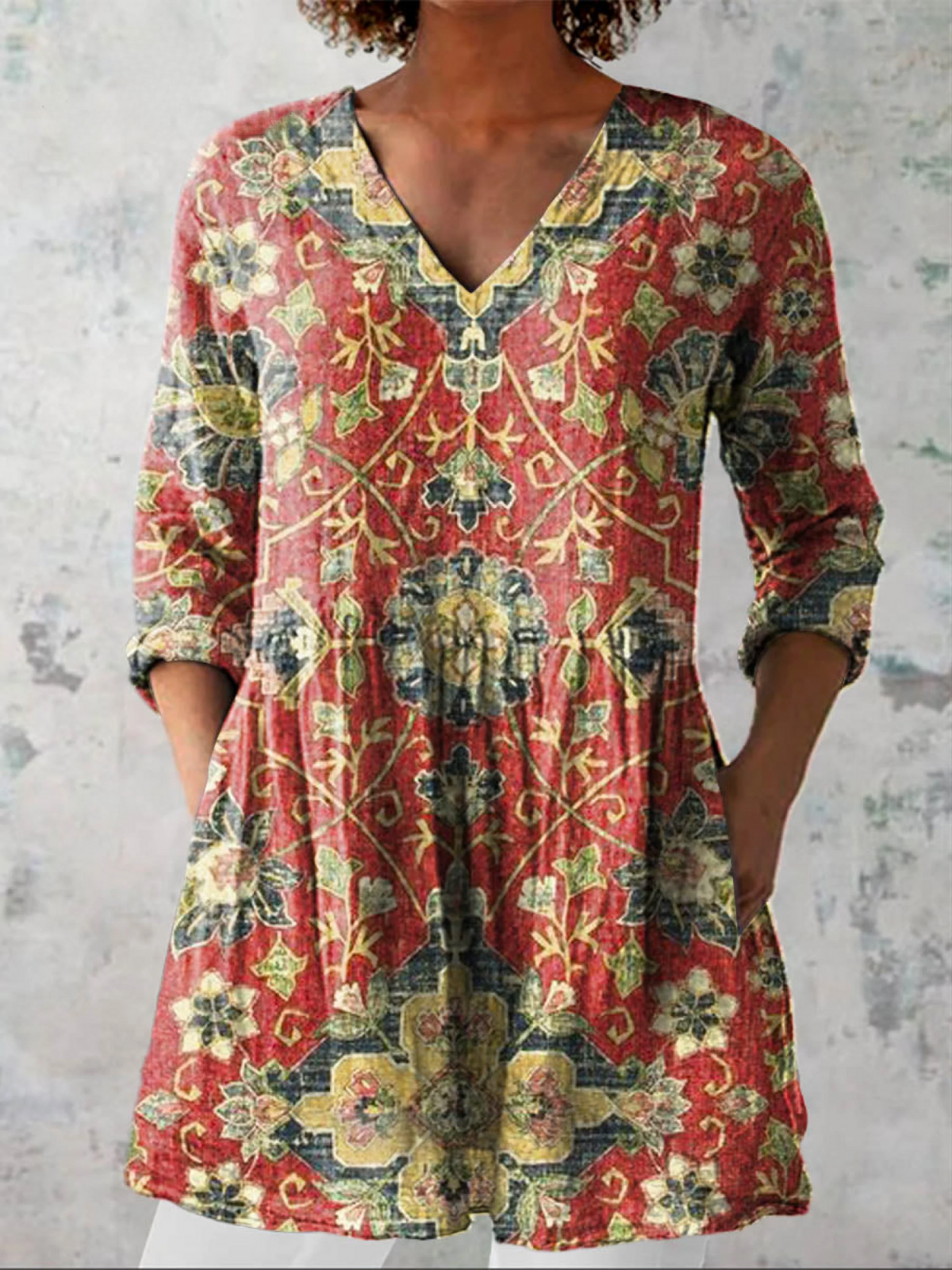 Wren | Long Blouse with Expressive Print — view 2