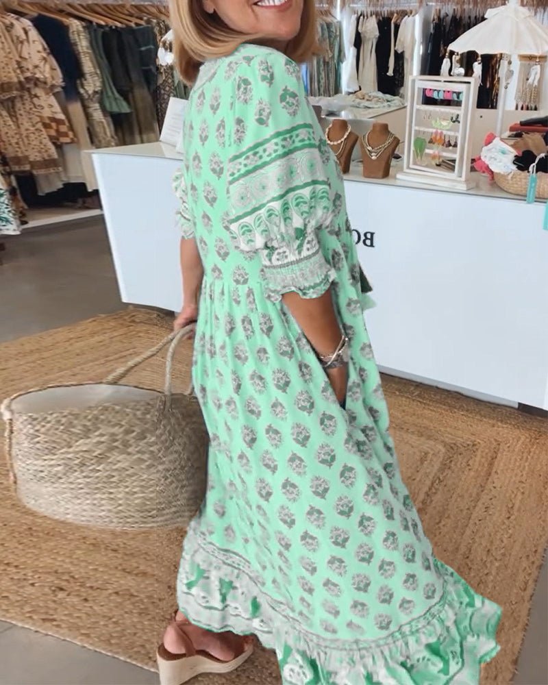 MANA | Midi Dress with Floral Print and V-Neck — view 8