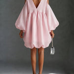 Light Pink Chiffon Mini Dress with Puffed Sleeves — view 3