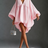 Light Pink Chiffon Mini Dress with Puffed Sleeves