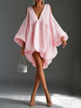 Light Pink Chiffon Mini Dress with Puffed Sleeves