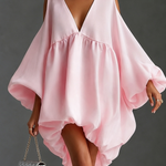 Light Pink Chiffon Mini Dress with Puffed Sleeves — view 2