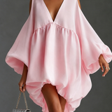 Light Pink Chiffon Mini Dress with Puffed Sleeves — view 2