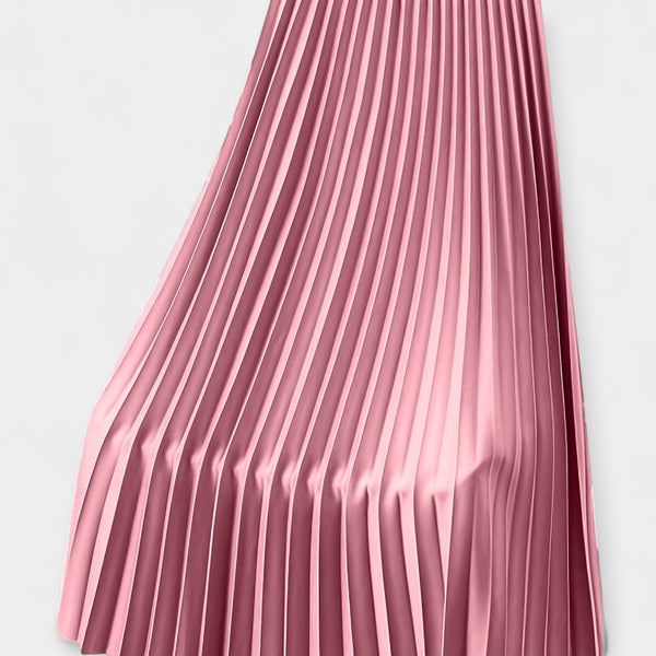 Long Pleated Satin Skirt