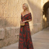 Poppy | Elegant Dress with Leaf Print