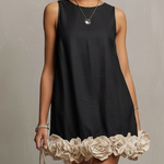 Beige Sleeveless Mini Dress with 3D Flowers