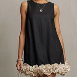 Beige Sleeveless Mini Dress with 3D Flowers