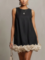 Beige Sleeveless Mini Dress with 3D Flowers