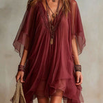 Green Chiffon Mini Dress with V-Neck — view 6
