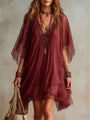 Green Chiffon Mini Dress with V-Neck — view 6