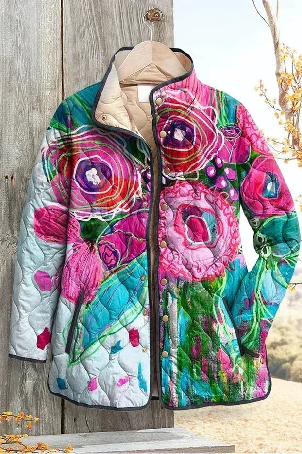 Roswitha™ | Quilted Jacket with Flowers in Pink