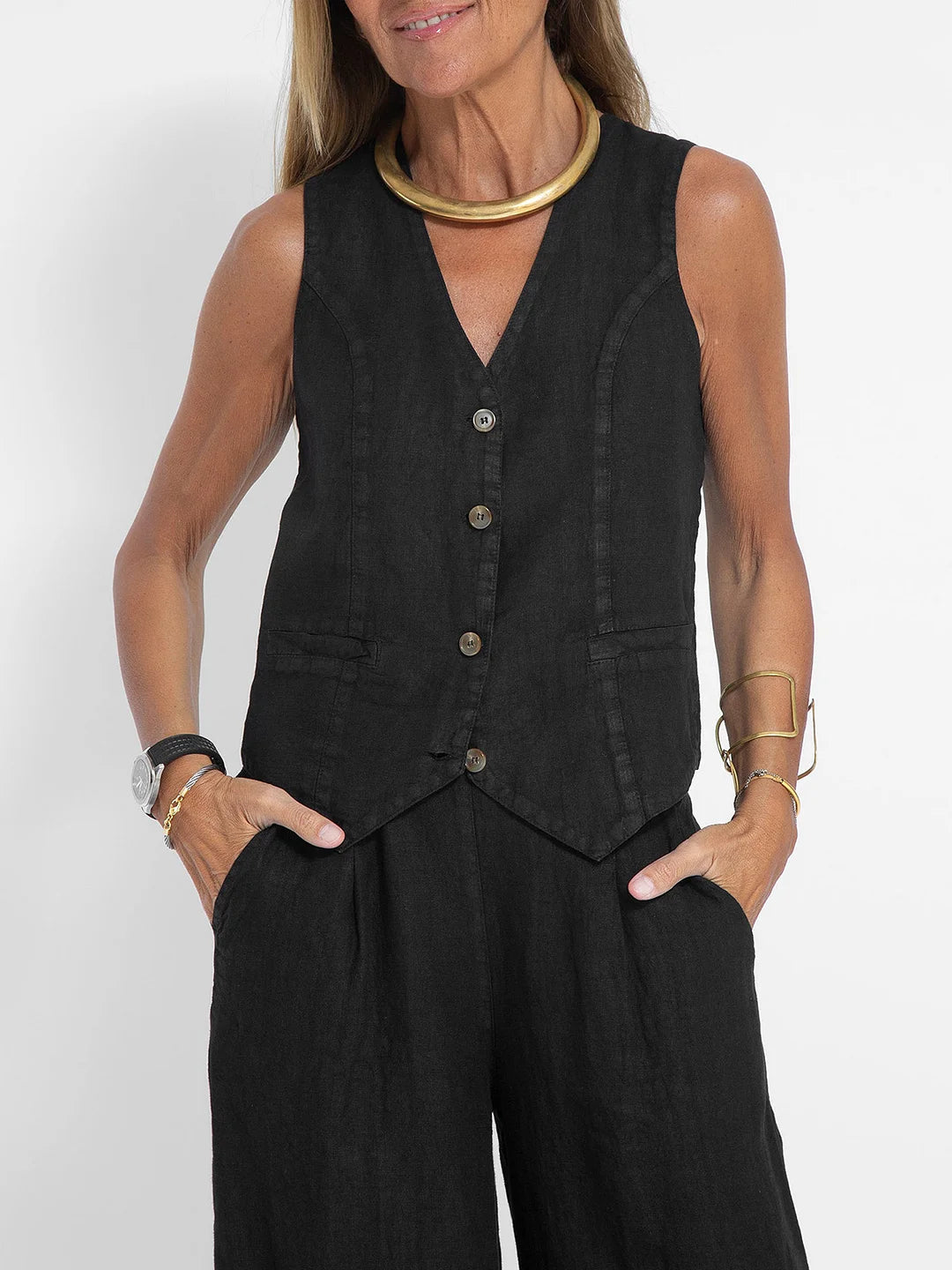Aira - Vest with Buttons & Wide-Leg Pants Set — view 13