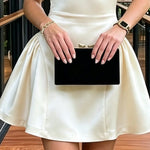 Satin Mini Dress with Asymmetric Shoulders and 3D Flowers — view 4
