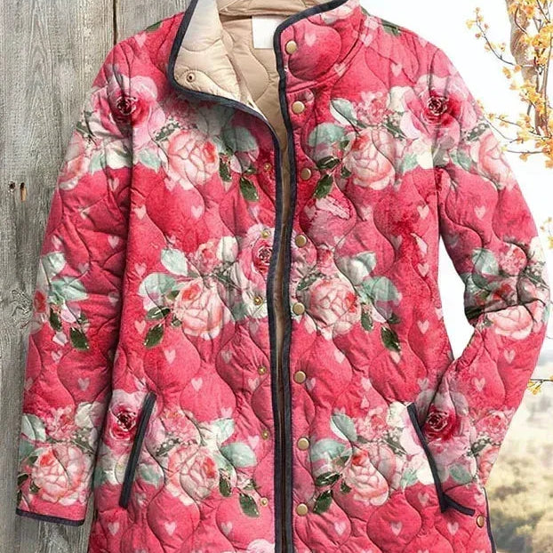 Sieglinde™ | Quilted Jacket with Roses in Berry
