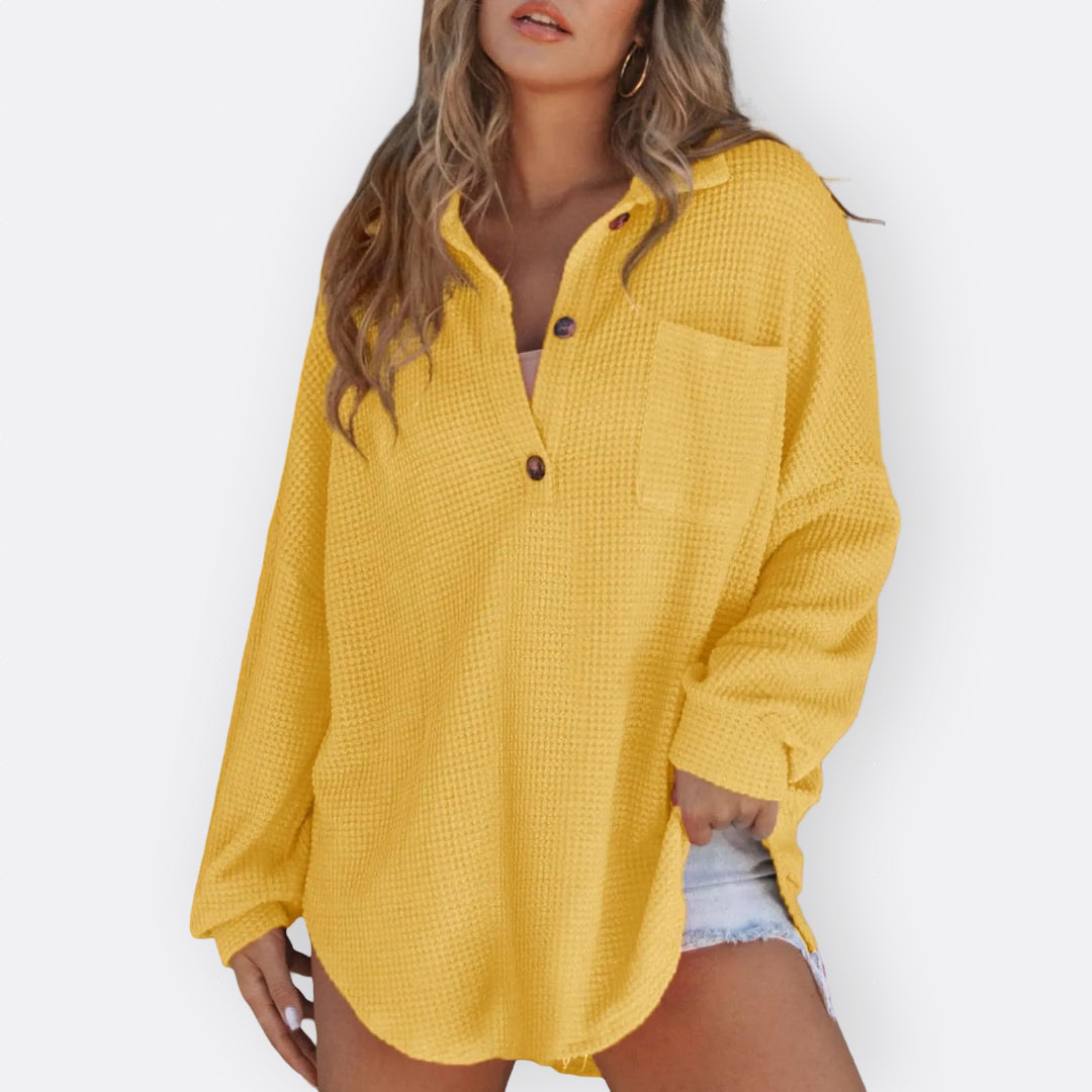 Inês - Lightweight Tunic Blouse with V-Neck and Buttons — view 11