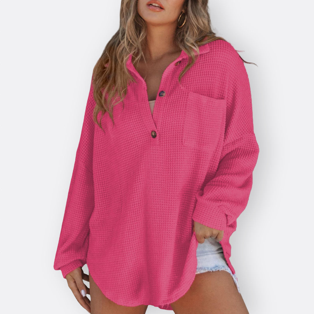 Inês - Lightweight Tunic Blouse with V-Neck and Buttons — view 7