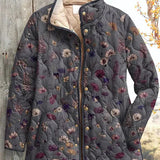 Mechthild™ | Quilted Jacket with Flower Print in Grey