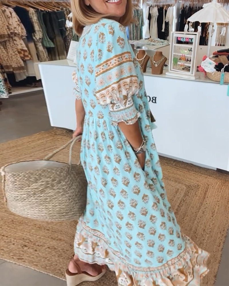 MANA | Midi Dress with Floral Print and V-Neck — view 4