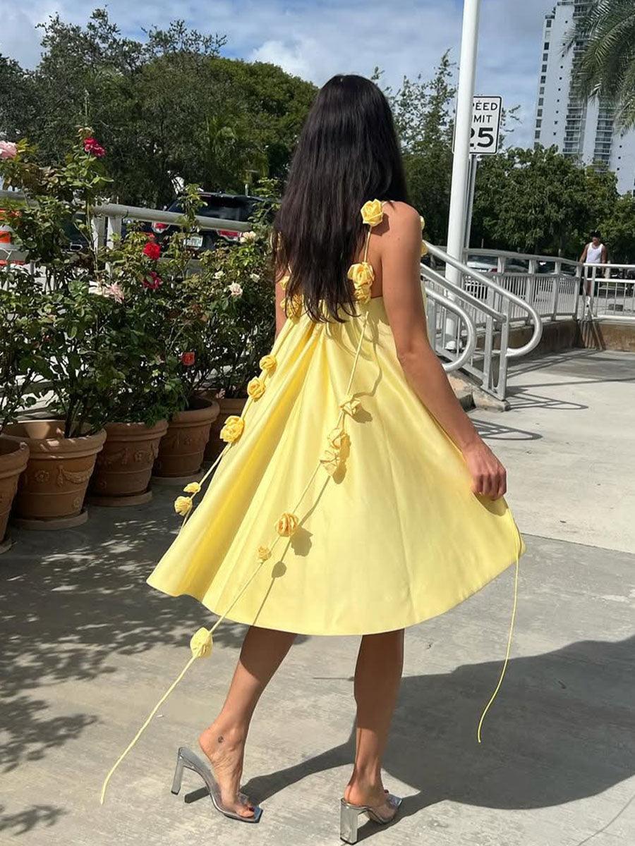 Relaxed Mini Dress with Straps and Floral Print — view 4