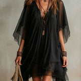 Green Chiffon Mini Dress with V-Neck — view 2