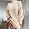 Knit Dress with High Collar and Raglan Sleeves — view 3