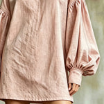 Pink Mini Dress with High Collar and Lantern Sleeves — view 3