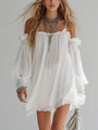 Bohemian and Fluid Mini Dress with Cut-Out Shoulders